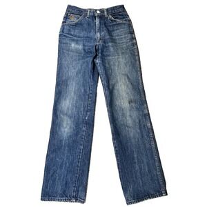 70s CHAMS Jeans Size 4 High Waist Straight Leg Rivet Pockets Made USA Blue 26x31